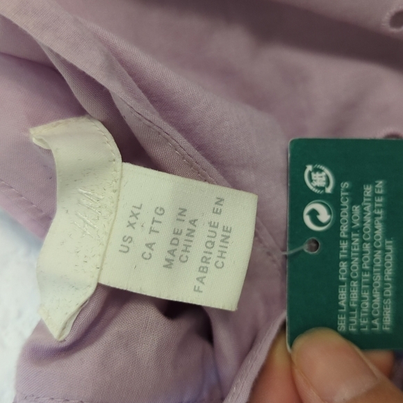 H&M Eyelet Puff Sleeve Dress Purple Sz XXL Square Neck Shift Silhouette Zip - Picture 8 of 9